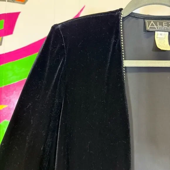 Alex Evenings Elegant Black Velvety Jacket. Size 6. Rhinestones on the edges. - Picture 2 of 7